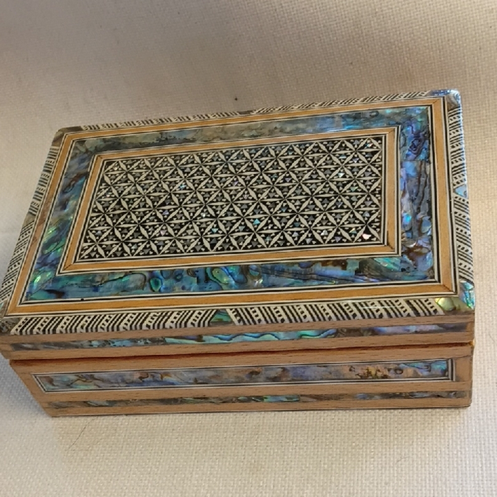 Abalone Inlay Decorative Jewelry Box, Marquetry Box, Middle Eastern, Egyptian